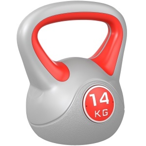 Kettlebell 14kg din PU cu nisip si baza plata, maner comod 26x18x32 cm, Rosu - Img 1