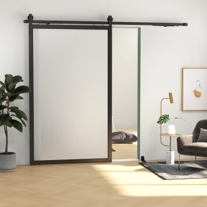 Kit pentru Ușă Glisantă cu Instalare fără Perforare pentru o Singură Ușă, Kit Modern pentru Ușă Glisantă, 244x0.5x4 cm, Negru - Img 2