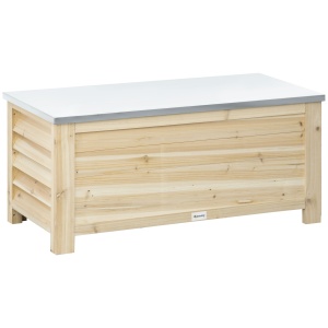 Ladă de Depozitare Exterior din Lemn cu Capac din Metal Galvanizat și Design cu Șipci 110x50x50 cm Culoare Naturală - Img 1