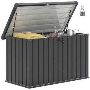 Ladă de Exterior de 400L cu Capac cu Două Pârghii, Încuietoare și 2 Chei, 124x66x72 cm, Gri Închis