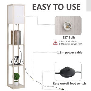 Lampa de Podea cu 3 Polite Integrate Cuplare E27 Putere 40W Stejar - Img 6