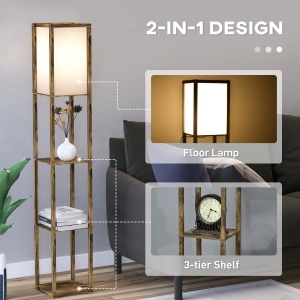 Lampă de Podea cu 3 Rafturi Integrate, Design Modern din MDF, 26x26x160 cm, Lemn Natural - Img 4