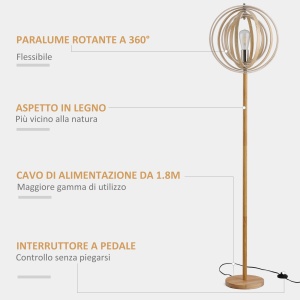 Lampa de Podea Design cu Abajur cu Inele Reglabile din Lemn Becuri E27 Ф38 x 160 cm - Img 5