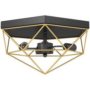 Lampă de Tavan Stil Industrial Geometrică cu 3 Suporturi E27 pentru Becuri LED, Negru și Auriu