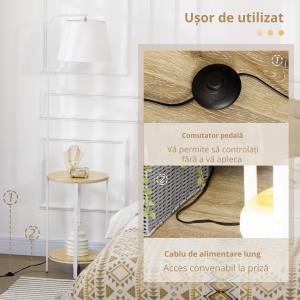 Lampa moderna de podea cu rafturi, cu masuta dubla din bambus, abajur din material textil, tonuri naturale - Img 5