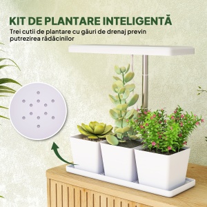 Lampă pentru Plante cu 30 de Lumini LED și 3 Vase 31.8x13.4x35.6 cm Alb - Img 4