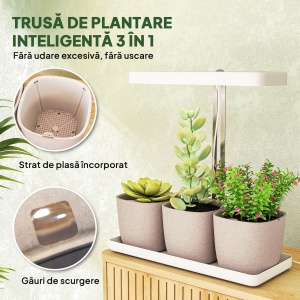 Lampă pentru Plante cu 42 de Lumini LED și 3 Vase 45x18.8x47.8 cm Alb - Img 4