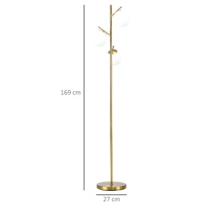 Lampa Podea Moderna – 3 Becuri Aurii, Otel & Sticla - Img 3