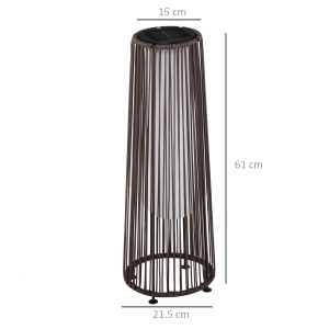 Lanternă Solară de Grădină cu Panou de Încărcare, Lampă solară de Exterior din Metal și Ratan, Ø21.5x61 cm, Maro - Img 3