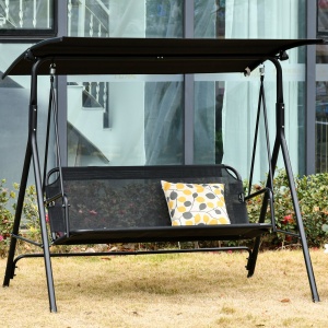 Leagan de Gradina cu 3 Locuri cu Acoperis Parasolar Reglabil Negru 172x110x155cm - Img 2