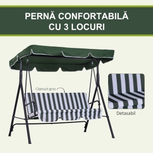 Leagăn de Grădină cu 3 Locuri și Parasolar Basculant, 172×110×153 cm, Verde - Img 7