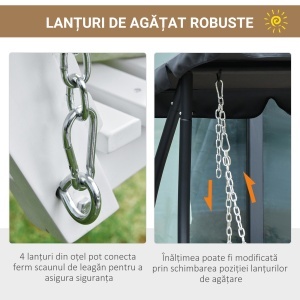 Leagăn Suspendat pentru Exterior din Lemn de Brad cu Măsuță Rabatabilă și Suporturi pentru Pahare, Leagăn pentru Grădină sau Terasă cu 2-3 Locuri, Alb - Img 6