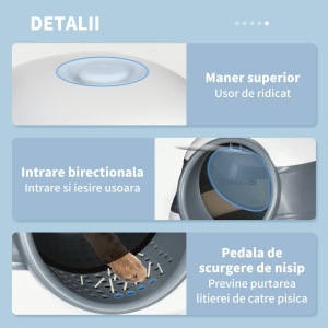 Litier pentru pisici 5 kg max cu paleta si deodorant incluse, design si maner pliabil, PP si ABS, 52x41x38 cm, alb si gri - Img 8