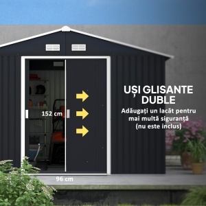 Magazie de Depozitare de 11 x 9 din Metal pentru Unelte de Gradina cu Usi Glisante Duble si 4 Orificii de Aerisire - Img 5