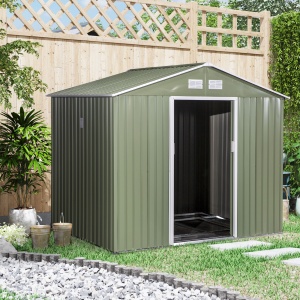 Magazie de gradina 277 x 195 x 192cm cu usi glisante duble, 4 orificii de aerisire, din otel durabil, verde - Img 2