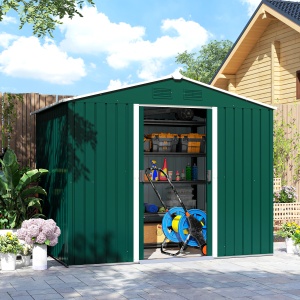 Magazie de Grădină 3.6m² din Oțel, cu 2 Uși Glisante și 4 Ferestre de Ventilație, 236x174x190 cm, Verde - Img 9