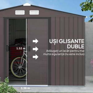 Magazie de Grădină 8.3m² din Oțel Zincat, Uși Duble Glisante, 277x322x192 cm, Maro - Img 5