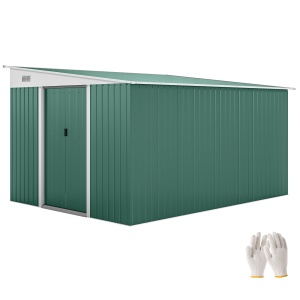 Magazie de Gradina cu Ușa Glisantă si Orificii de Aerisire, din Oțel Galvanizat, 345x280,5x169-201cm, Verde - Img 1