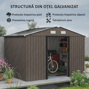 Magazie de Grădină din Oțel cu 2 Uși Glisante, Maro - Img 4