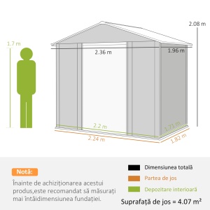 Magazie de Grădină din Oțel cu Uși Glisante Duble 236x196x208 cm - Img 3