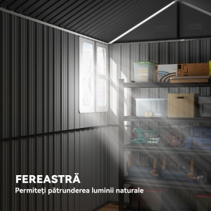 Magazie de Gradina din Otel Galvanizat si PP cu 4 Guri de Aerisire si Fereastra, 259x171x222 cm, Gri si Alb - Img 5