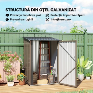 Magazie de Grădină din Oțel și Ușă 100x103x160cm Maro - Img 4
