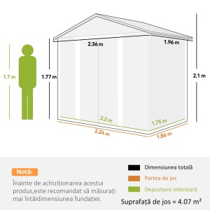 Magazie de Gradina, Suport pentru Unelte din Otel cu Usi Glisante si Orificii de Aerisire, 236x196x210cm, Maro - Img 3