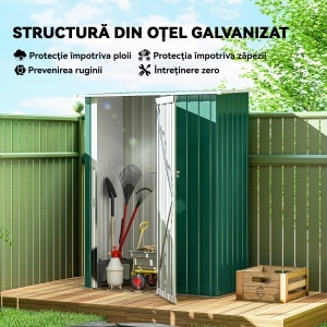 Magazie Grădină Dulap Scule Otel Impermeabil pentru Familie 142x84x189cm Verde Inchis - Img 4