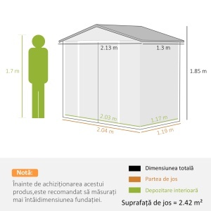 Magazie Grădină Metalică cu Orificii de Ventilație și Ușă Culisantă Dublă pentru Grădinarit și DIY, 213x130x185 cm, Maro - Img 3