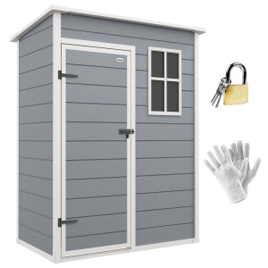 Magazie pentru Gradina 1.5 x 1 m, Magazie pentru Scule cu Usa care se Incuie, Fereastra si Ventilatie, Gri - Img 1
