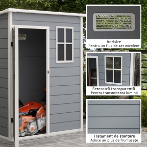 Magazie pentru Gradina 1.5 x 1 m, Magazie pentru Scule cu Usa care se Incuie, Fereastra si Ventilatie, Gri - Img 5