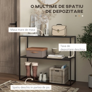 Masa Consola Masa Nordica pentru Hol cu Cadru din Otel Raft Deschis Masa de Canapea Ingusta pentru Camera de Zi Intrare Negru - Img 4