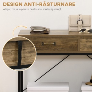 Masa Consola Vintage – Lemn & Metal cu Sertare & Raft - Img 5