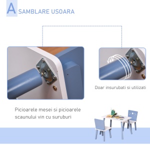Masa cu Scaune Baieti si Fetite 2-6 Ani din Lemn Albastru deschis si Alb - Img 6