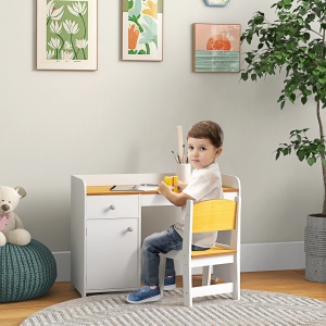 Masa de birou pentru copii cu scaun birou de scoala pentru copii din lemn sertar scaun asortat alb pentru scoala mobilier camera copilului birou pentru copii mici - Img 2