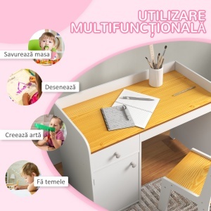 Masa de birou pentru copii cu scaun birou de scoala pentru copii din lemn sertar scaun asortat alb pentru scoala mobilier camera copilului birou pentru copii mici - Img 5
