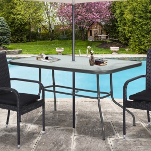Masa de Exterior din Metal si Sticla Temperata cu Orificiu pentru Umbrela 140x80x70cm - Img 2