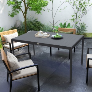 Masă de Grădină cu Lamele, Dimensiuni 145x90 cm, Masă de Dining pentru 6 Persoane, Rectangulară, din Aluminiu și Oțel, pentru Curte, Terasă, Balcon și Exterior, Gri Închis - Img 8