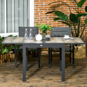 Masă de Grădină Extensibilă 80/160x80x75 cm, Masă de Dining pentru 6 Persoane Dreptunghiulară din Aluminiu cu Blat din Plastic, pentru Terasă, Balcon și Exterior, Bej - Img 2