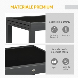 Masă de Grădină Extensibilă cu Blat din Sticlă 80-160x80x75 cm Negru - Img 6