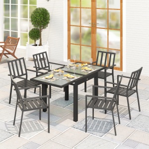 Masă de Grădină Extensibilă cu Blat din Sticlă 80-160x80x75 cm Negru - Img 2