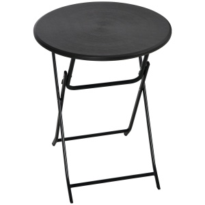 Masă de Grădină Rotundă, Pliabilă, pentru 2 Persoane, Efect Lemn, Oțel+Plastic, Gri Închis, 60 x 60 x 73 cm
