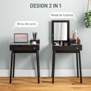 Masă de Machiaj 2 în 1 cu Oglindă Rabatatbilă și 2 Sertare Negru - Img 4