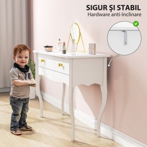 Masă de Toaletă Elegantă cu Sertar Spațios din Lemn Alb 100x40x74 cm - Img 6