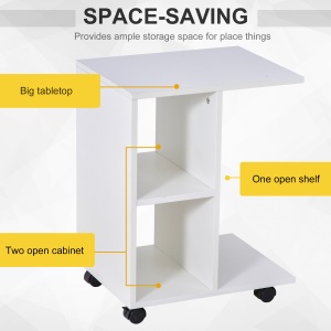 Masa Living cu 2 rafturi deschise si 4 roti pivotante, MDF, 45x35x58cm, alb - Img 5