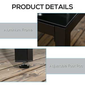 Masa pentru exterior cu 8 locuri, Masa dreptunghiulara din aluminiu pentru gradina, cu blat din sticla securizata, negru - Img 5