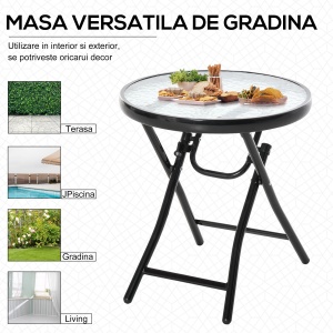 masa pliabila pentru gradina, blat sticla, neagra - Img 7