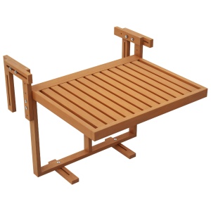 Masă Suspendată de Exterior, Masă Reglabilă pentru Balustradă, Blat Suport cu Montare pe Perete, 68x65x40,5-55 cm, Tec - Img 1