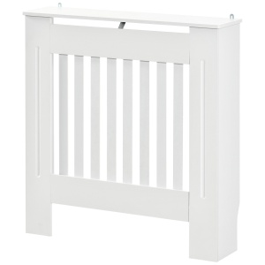 Mască pentru Calorifer din Lemn cu Lamele Verticale și Raft Superior, 78x19x81 cm, Alb - Img 1