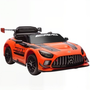 Mașină Electrică Copii 3-8 Ani Mercedes-AMG 12V cu Telecomandă, Lumini LED, Roți de Transport, Portocaliu